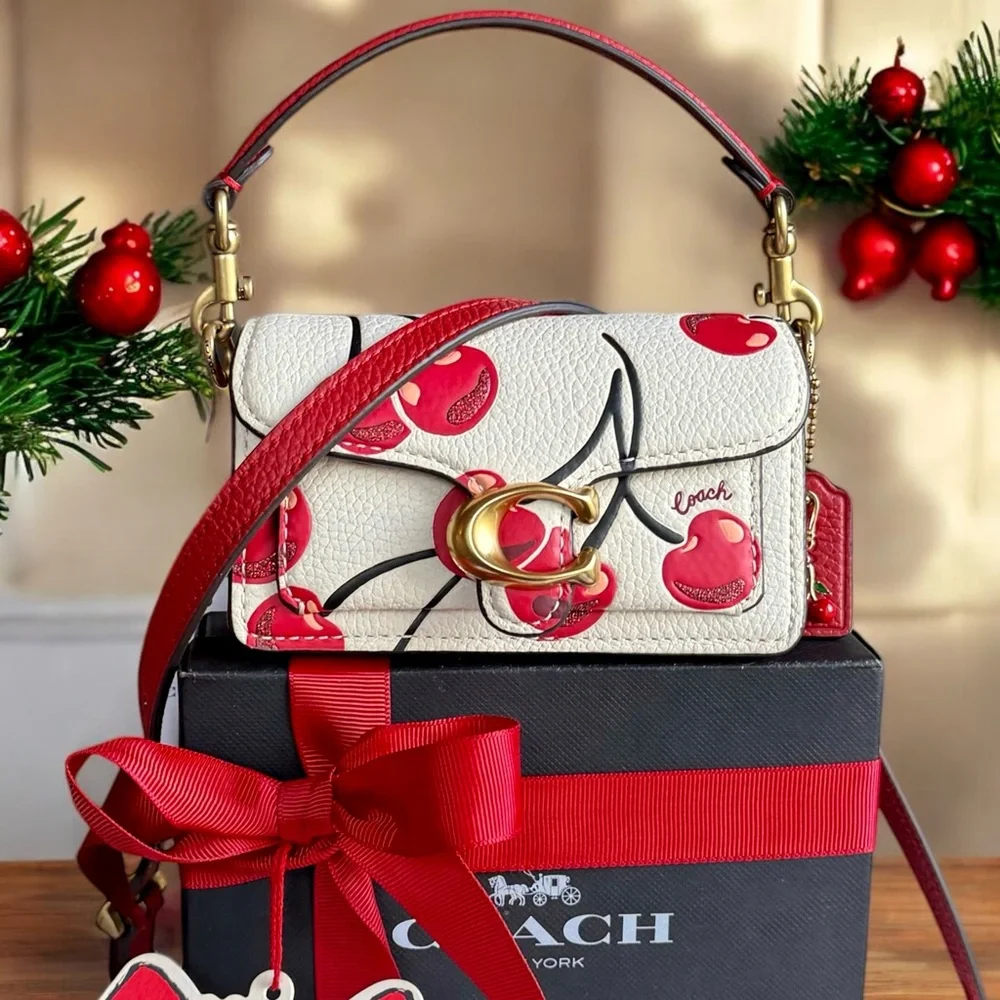 🚫SOLD🚫 Coach Tabby 12 Cherry Print and Coach Cherry Charm Collectible + Gift Box - Picture 1 of 17